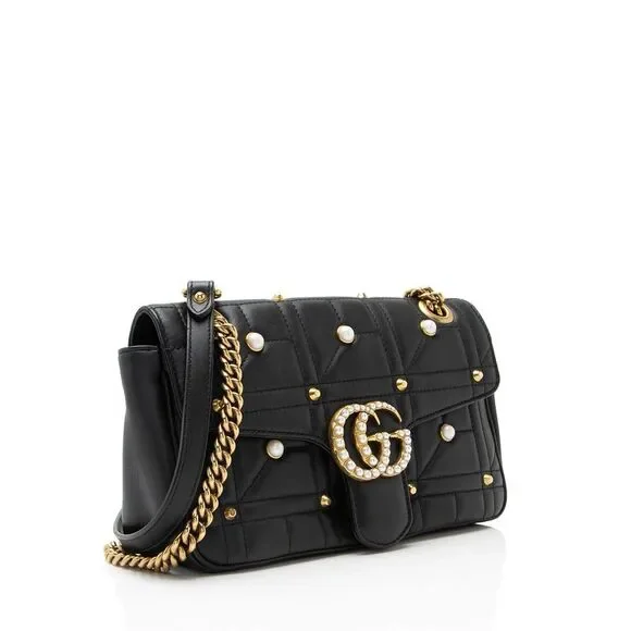 Gucci Matelasse Leather Pearl GG Marmont Small Flap Bag - Picture 2 of 15